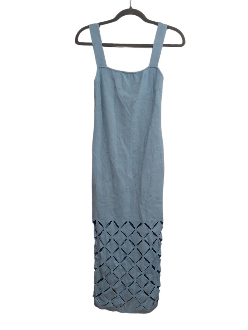Sleeveless Light Blue Maxi Dress with Lattice Cutout Hem